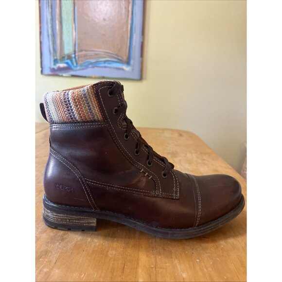 Taos Captain Cap Toe Portuguese Brown Leather Boot Lace Up Tie Up Sz 40 Zipper - Picture 1 of 12